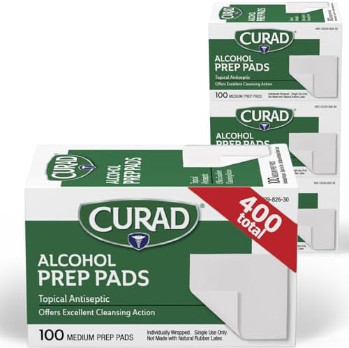 Curad Alcohol Prep Pads front view of 400 count bulk pack for medical sterilization