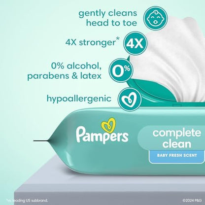 Pampers Baby Wipes, Complete Clean Baby Fresh Scented Wipe, Gently Cleans Head to Toe, 72 Total (1 Flip-Top Packs) - Image 4