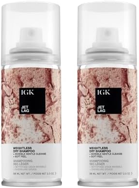 IGK Jet Lag Invisible Dry Shampoo travel size duo pack displayed on a clean surface