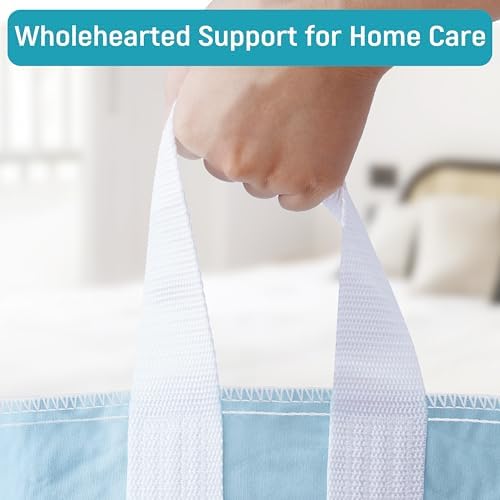 Demonstration of caregiver using handles for patient transfer