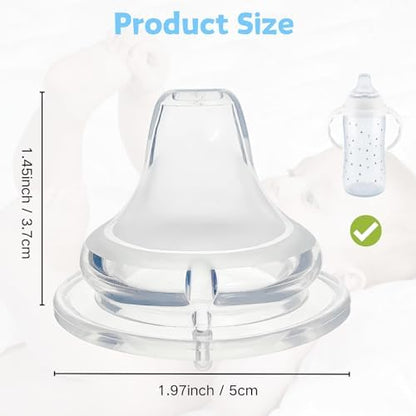 Clear dishwasher safe replacement spouts showing the five centimeter base dimension