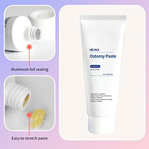Alcohol-free skin barrier ostomy paste tube displaying medical product information for leakage prevention.