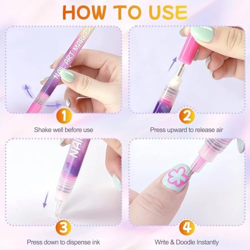Top down view of 12 color nail art pen set packaging.