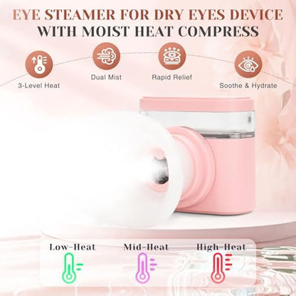 Handheld eye mist sprayer showing the nano steam technology for hydration.