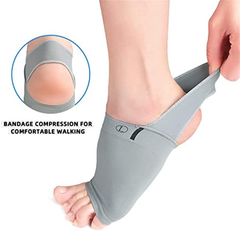 Pair of gray arch support braces for plantar fasciitis relief shown on feet