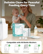 Mamouris bottle washer tablets packaging showing compatibility logos