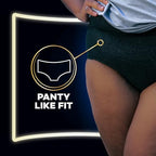 Back panel of Always ZZZ period underwear box with absorbency information and usage details