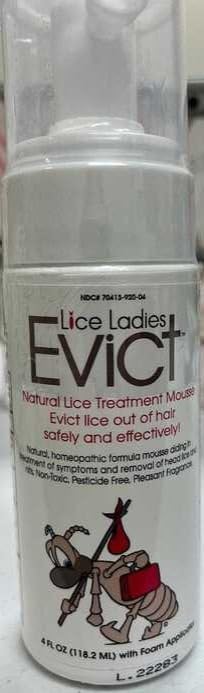 Lice Ladies 4 Ounce Evict Mousse bottle for enzyme-based lice treatment.
