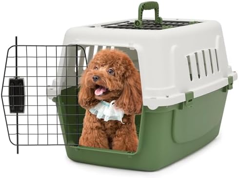 MoNiBloom hard sided dog travel carrier top loading entry option green color
