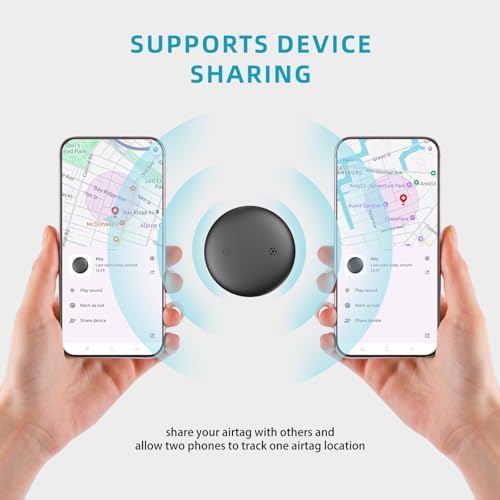 Vebiso electronic dog locator tag being paired with an Android mobile device screen.