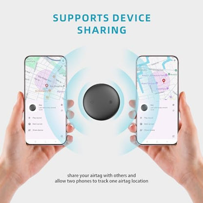 Vebiso electronic dog locator tag being paired with an Android mobile device screen.