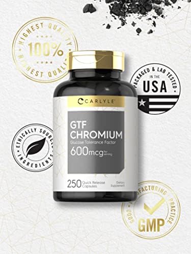 Side view of Carlyle metabolic support supplement bottle highlighting the gluten-free and laboratory tested seals.