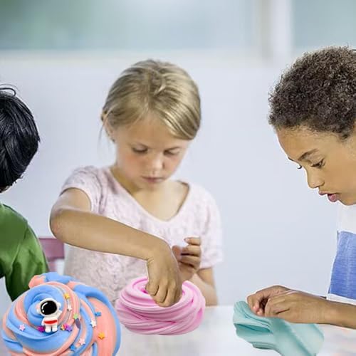 Kids sharing and mixing different colored butter slimes during a creative group activity