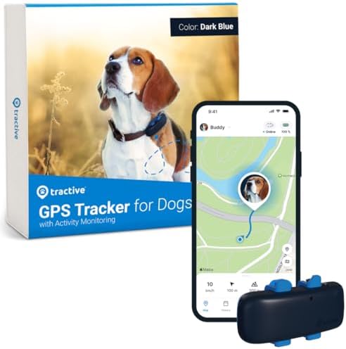 Tractive waterproof dog tracker attached to a collar for real-time tracking