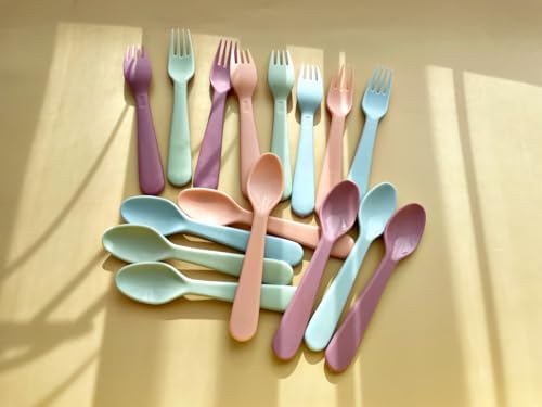 Assorted macaron colored plastic toddler forks