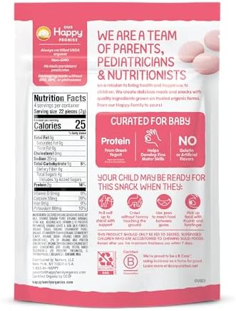 Happy Baby Organics freeze dried Greek yogurt drops for crawling babies packaging closeup