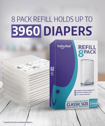 Babyfeel powder scented diaper pail liners in 8 pack box