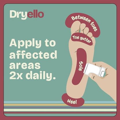 Compact travel ready packaging of Dryello imported USA foot care product for active individuals.