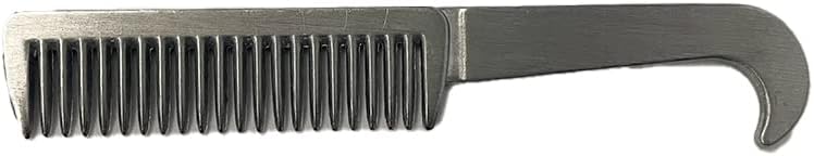TuffRider Aluminum Grooming Comb with Handle and integrated hoof pick silver finish