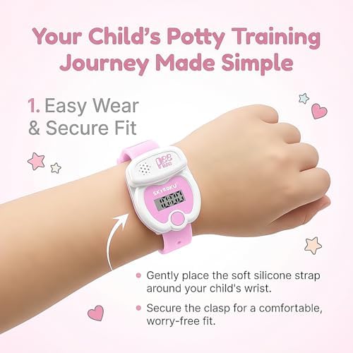 Toddler wearing Skyroku potty training watch on wrist