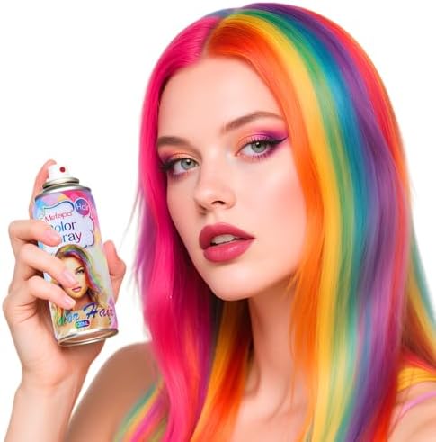 Washable silver gray hair dye spray applied on dark hair sections.
