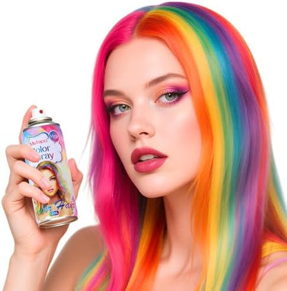 Washable silver gray hair dye spray applied on dark hair sections.
