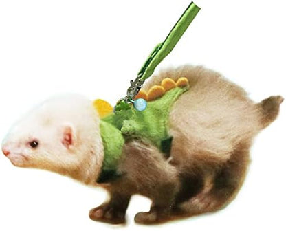 Small pet dinosaur vest harness showing adjustable buckles