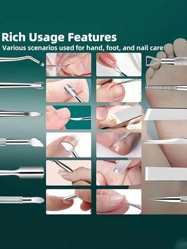 Ingrown toenail lifter and cuticle pusher tools included in the Shein ten piece grooming set.