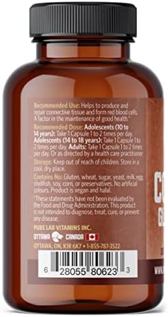 Pure Lab Vitamins Copper Glycinate 60 vegetable capsules bottle side