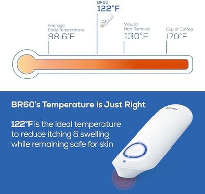 Close-up view of the Beurer BR60 dual setting button interface designed for sensitive and normal skin treatment programs.