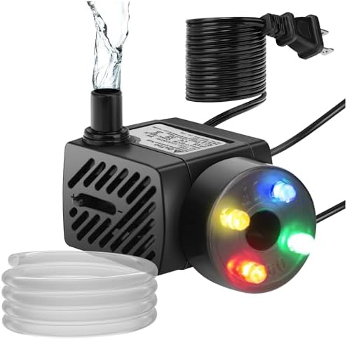 DaToo 3 Watt small aquarium pump with glowing multi color LED lights active underwater.