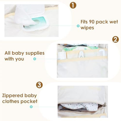 Modakids quilted diaper organizer hanging on a stroller