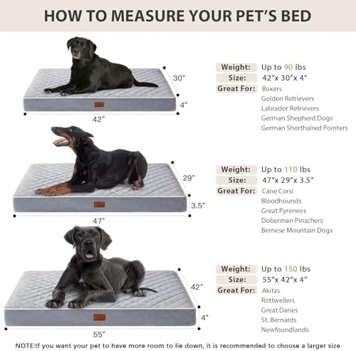 WNPETHOME Orthopedic Waterproof Extra Large Dogs Bed with Removable Washable Cover, Multi-Needle Quilting XL Crate Bed for Large Sized Dog, Light Grey - Image 7