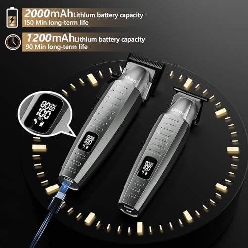 Ufree mens hair clipper showing active LED battery percentage and RPM digital display