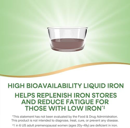 Nature's Way Liquid Iron berry flavor supplement bottle back label showing nutritional facts