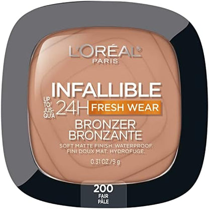 L'Oreal Paris Infallible Soft Matte Bronzer Fair front view packaging for a sun-kissed glow.