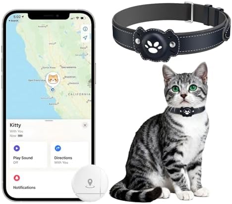 Close-up of the waterproof cat tracking device secured in its paw-print shaped holder.