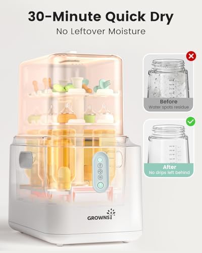 Side profile of Grownsy baby bottle sterilizer and dryer