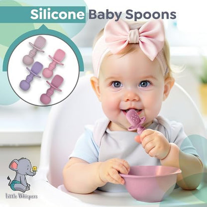 Close up of the shallow bowl and sensory bumps on the baby weaning utensil