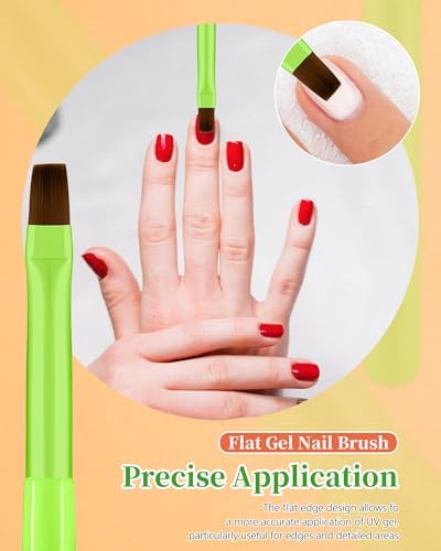 Bright green nail cleanup brushes for professional manicure