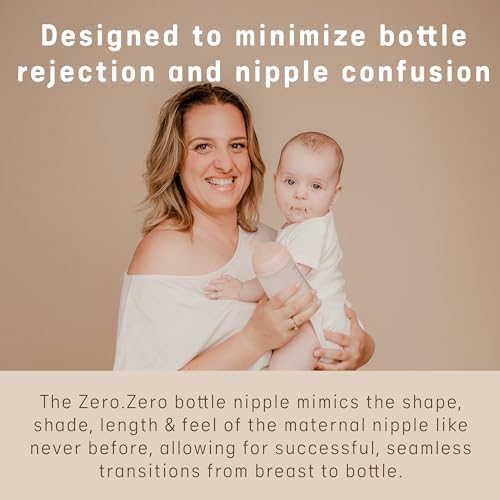 Two pack packaging of the Suavinex Zero.Zero light nude silicone replacement nipples for newborn bottles
