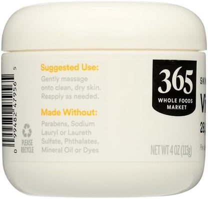 Four ounce jar of clean formula Vitamin E cream showing fresh lock dual lid.