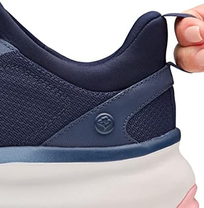 Navy blue slip on adaptive sneakers for women with easy grip heel loops.