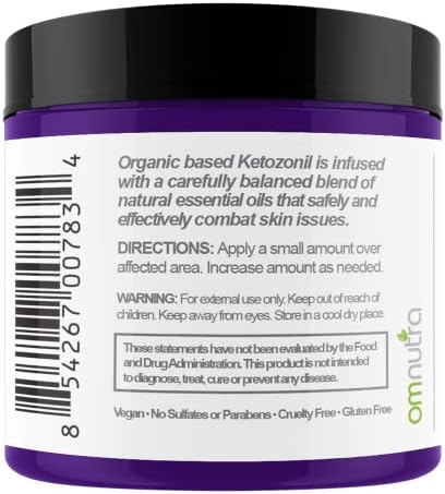 OmNutra Ketozonil four ounce jar showing organic based ingredients for skin irritation