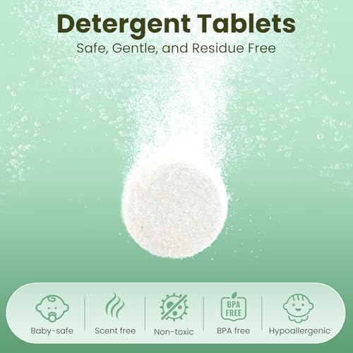 Authentic USA imported baby bottle cleaner tablets demonstrating universal appliance compatibility.