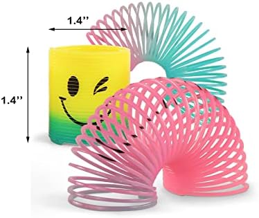 Close-up of the printed smiley faces on the multi-colored Fun-Here fidget stress coil party favors.