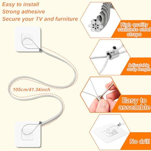 Baby proofing safety kit package contents including two adjustable cables and four spare adhesive pads