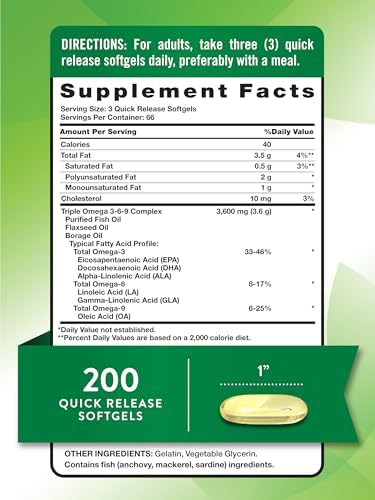 Nature's Truth 3600mg Triple Omega supplement label details