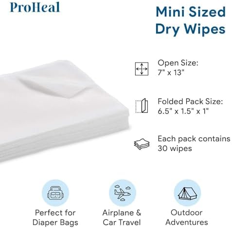 ProHeal premium medical grade patient dry wipes pack dimensions illustration