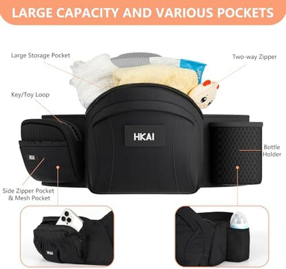 Hkai ergonomic baby carrier showing breathable mesh fabric details